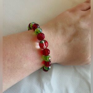 Handmade "Cherry Sweet" Red and Green Faceted Bracelet